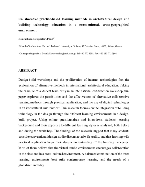 (PDF) Collaborative Practice-Based Learning Methods in Architectural ...
