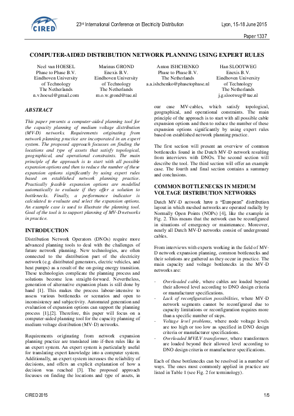 (PDF) Computer-aided distribution network planning using expert rules
