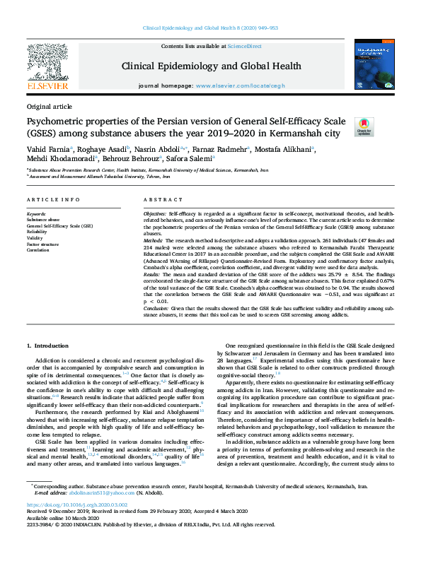 (PDF) Psychometric properties of the Persian version of General Self ...