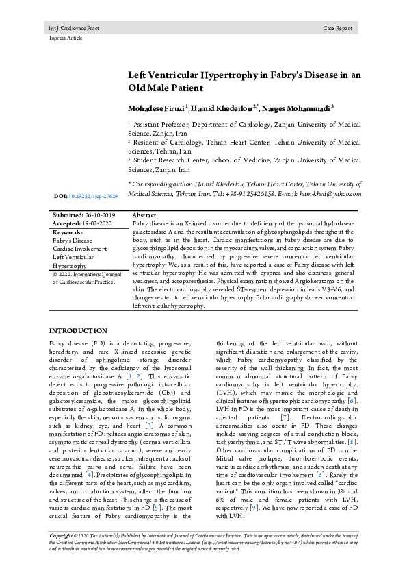 (PDF) Left Ventricular Hypertrophy in Fabry's Disease in an Old Male ...