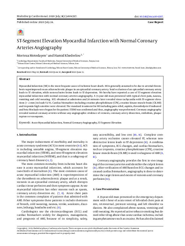 (PDF) ST-Segment Elevation Myocardial Infarction with Normal Coronary ...