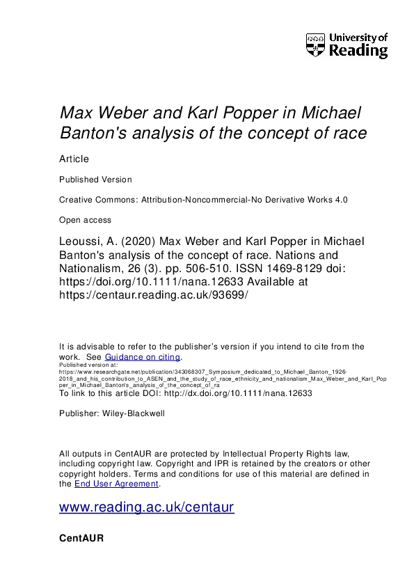 (PDF) Max Weber and Karl Popper in Michael Banton's analysis of the ...
