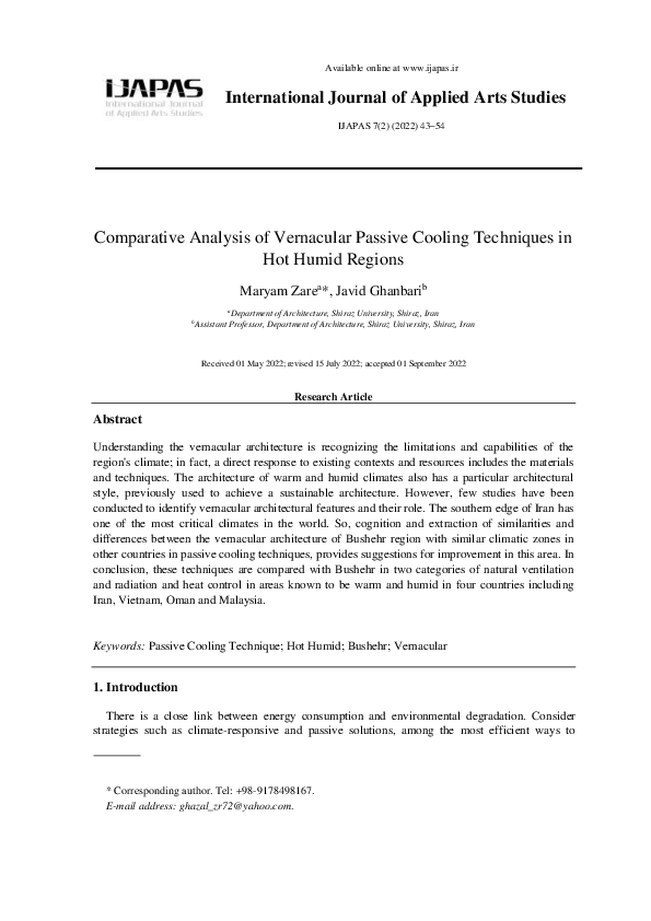 (PDF) Comparative Analysis of Vernacular Passive Cooling Techniques in ...