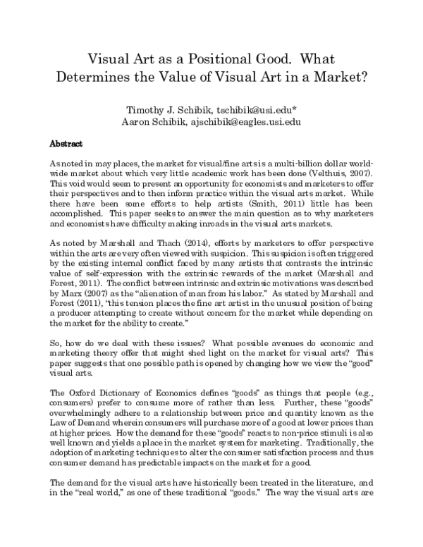 (PDF) Visual Art as a Positional Good. What Determines the Value of ...