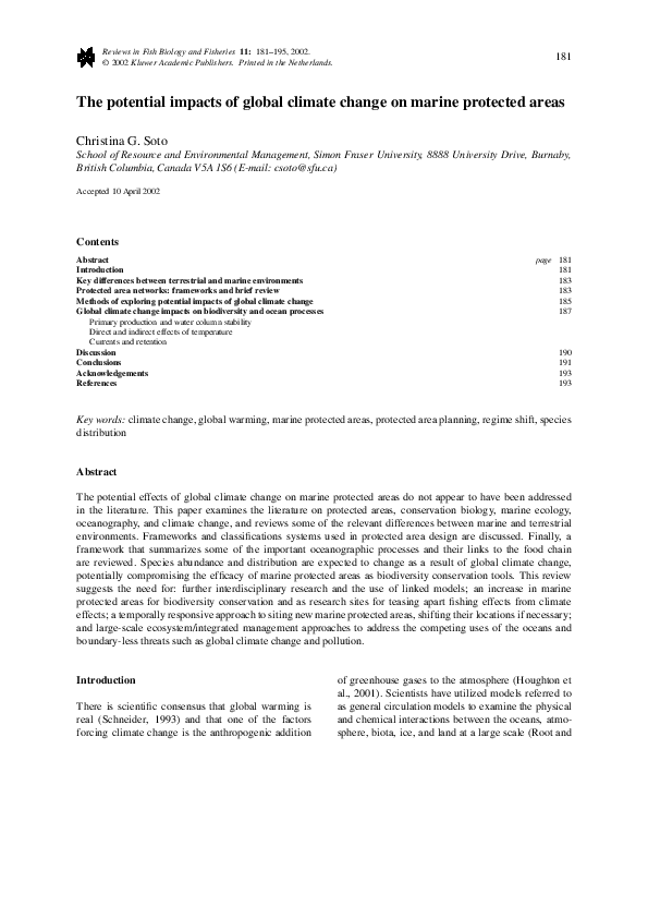 (PDF) The potential impacts of global climate change on marine ...