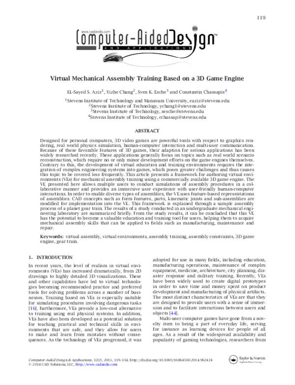 (PDF) Virtual Mechanical Assembly Training Based on a 3D Game Engine