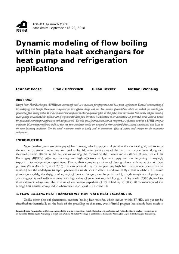 (PDF) Dynamic modeling of flow boiling within plate heat exchangers for ...