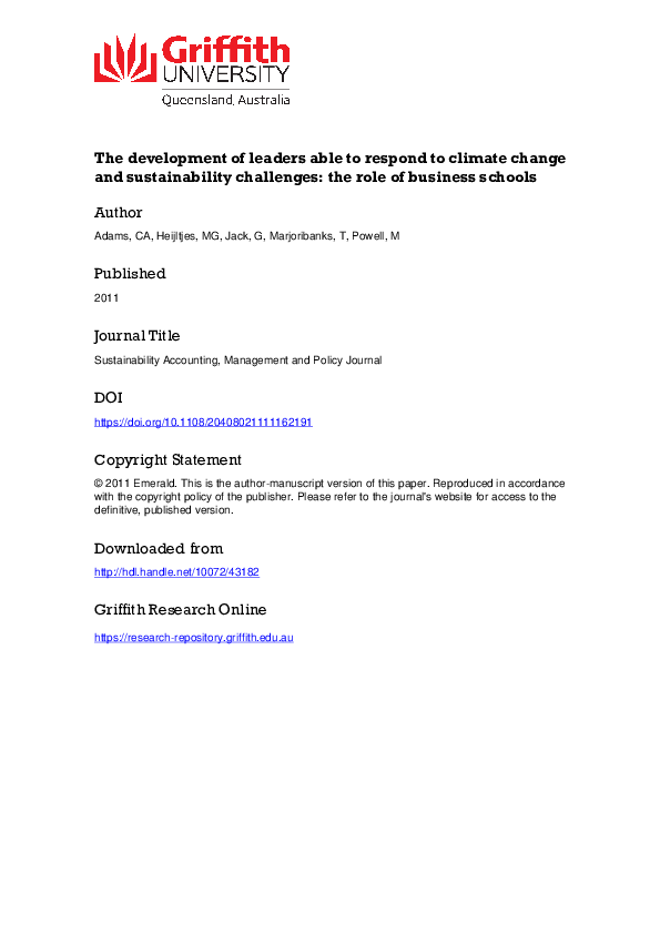 (PDF) The development of leaders able to respond to climate change and ...