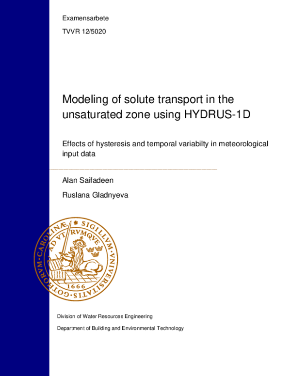 (PDF) Modeling of solute transport in the unsaturated zone using HYDRUS-1D