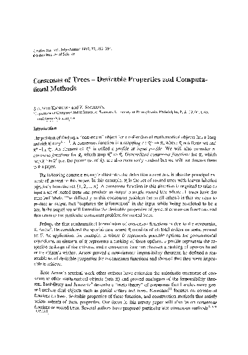 (PDF) Consensus of Trees : Desirable Properties and Computational Methods