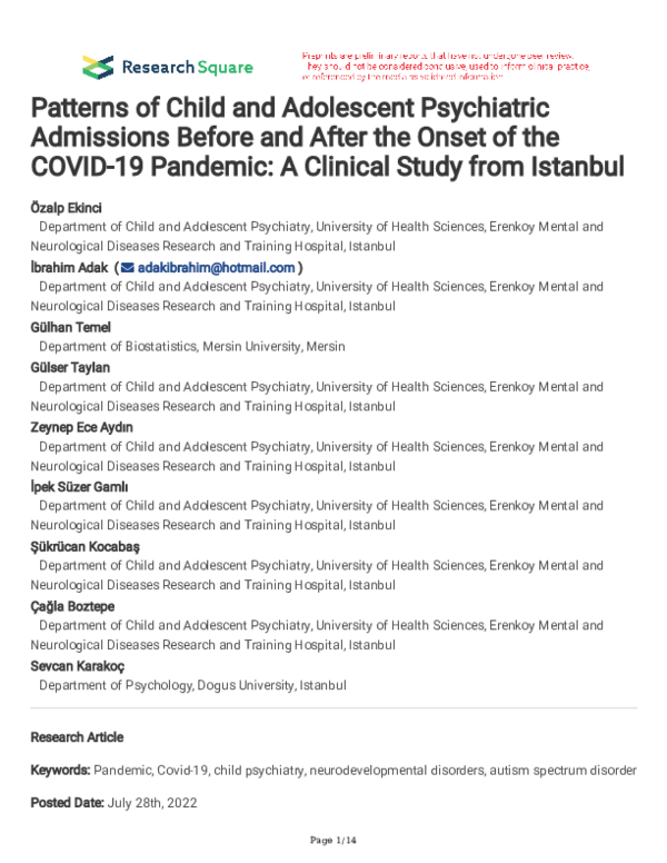 (PDF) Patterns of Child and Adolescent Psychiatric Admissions Before ...