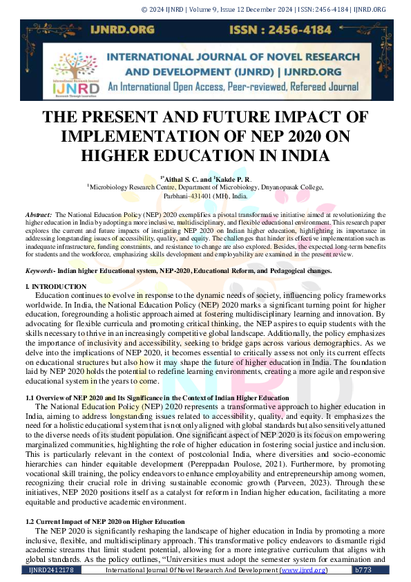 (PDF) THE PRESENT AND FUTURE IMPACT OF IMPLEMENTATION OF NEP 2020 ON ...
