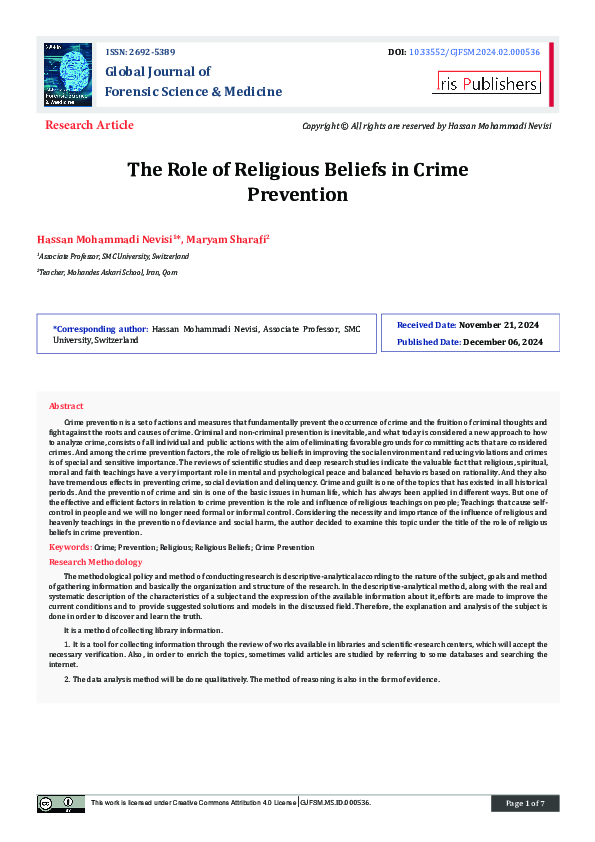 (PDF) The Role of Religious Beliefs in Crime Prevention