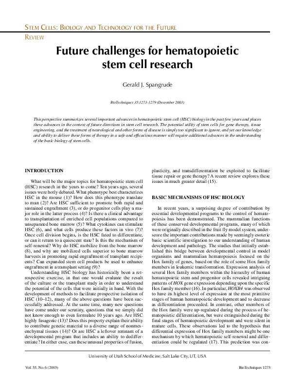 (PDF) Future challenges for hematopoietic stem cell research