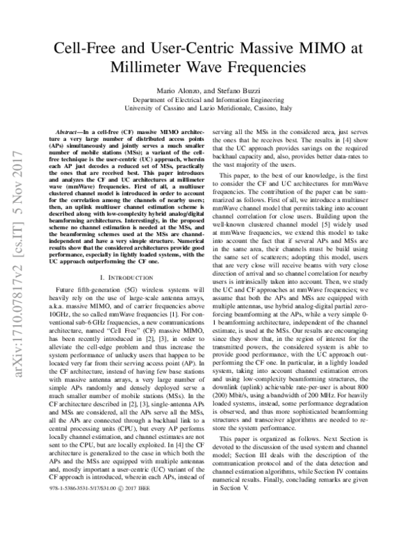 (PDF) Cell-free and user-centric massive MIMO at millimeter wave ...