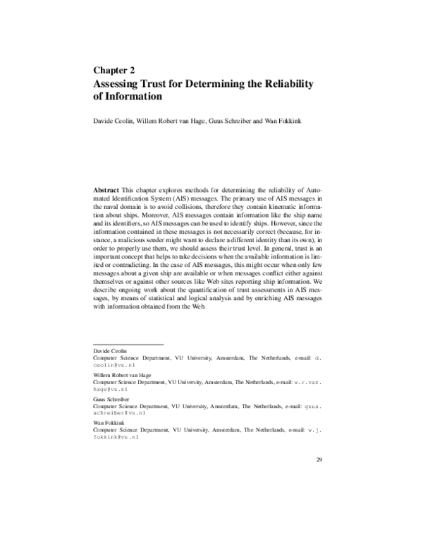 (PDF) Assessing trust for determining the reliability of information