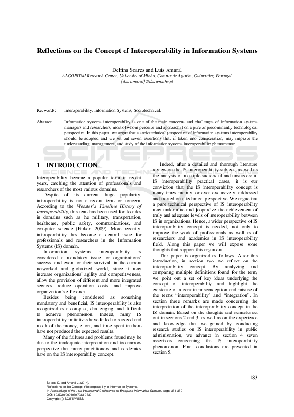 (PDF) Reflections on the Concept of Interoperability in Information Systems