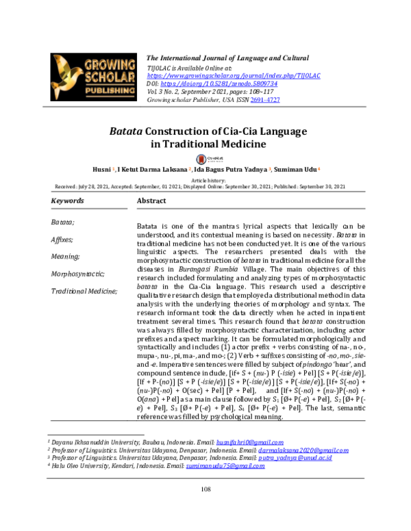(PDF) Batata Construction of Cia-Cia Language in Traditional Medicine