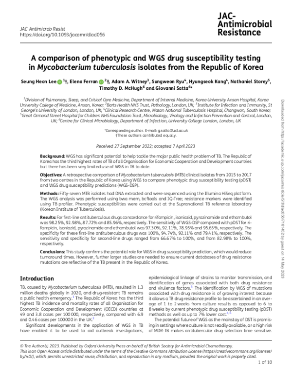 (PDF) A comparison of phenotypic and WGS drug susceptibility testing in ...