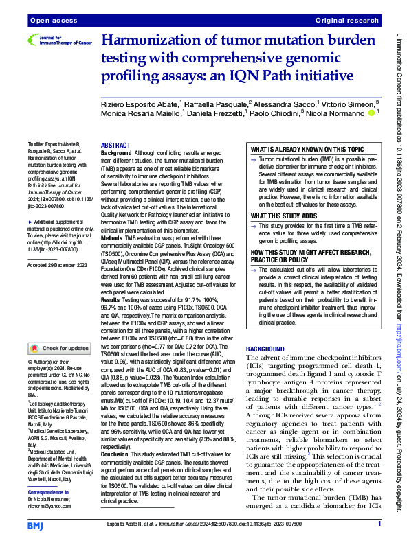 (PDF) Harmonization of tumor mutation burden testing with comprehensive ...