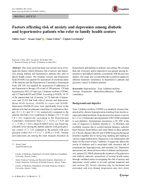 (PDF) Factors affecting risk of anxiety and depression among diabetic ...