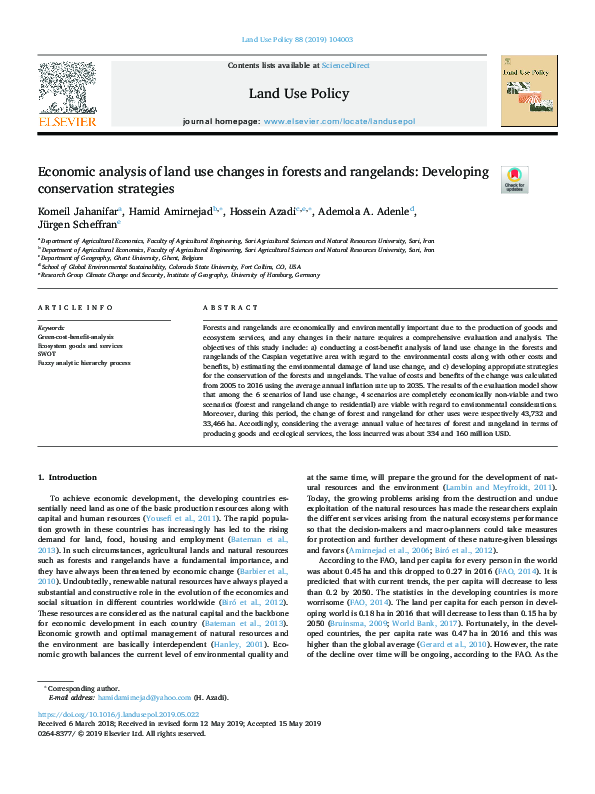 (PDF) Economic analysis of land use changes in forests and rangelands ...