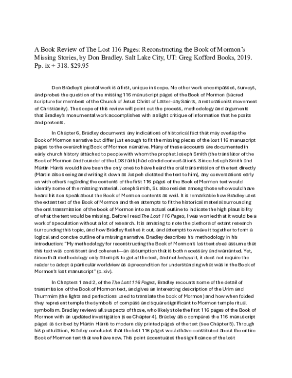 (PDF) A Book Review of the Lost 116 pages: Reconstructing the Book of ...