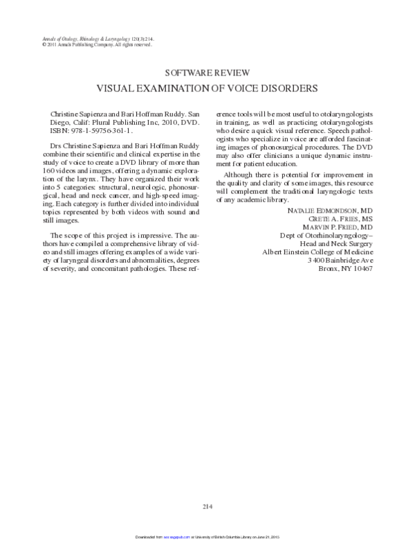 (PDF) Software Review: Visual Examination of Voice Disorders