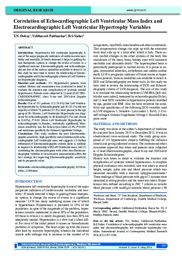 (PDF) Correlation of Echocardiographic Left Ventricular Mass Index and ...