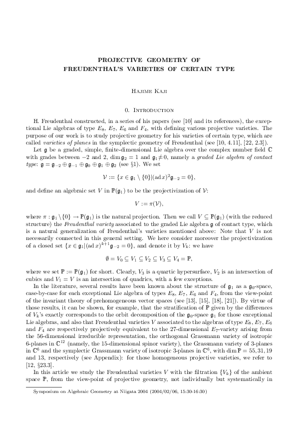 (PDF) Projective geometry of Freudenthal's varieties of certain type