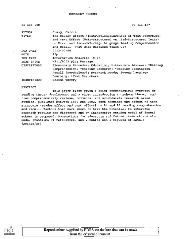 (PDF) The Reader Effect (Instruction/Awareness of Text Structure) and ...
