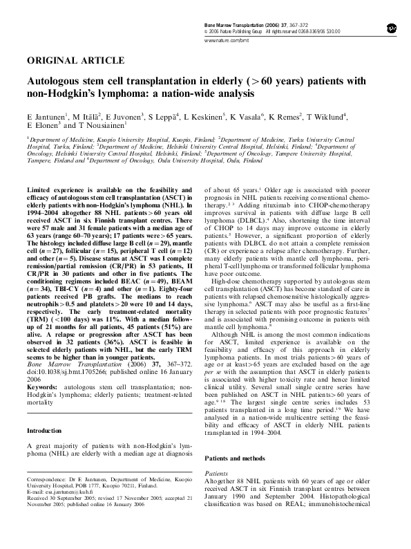 (PDF) Autologous stem cell transplantation in elderly (>60 years ...