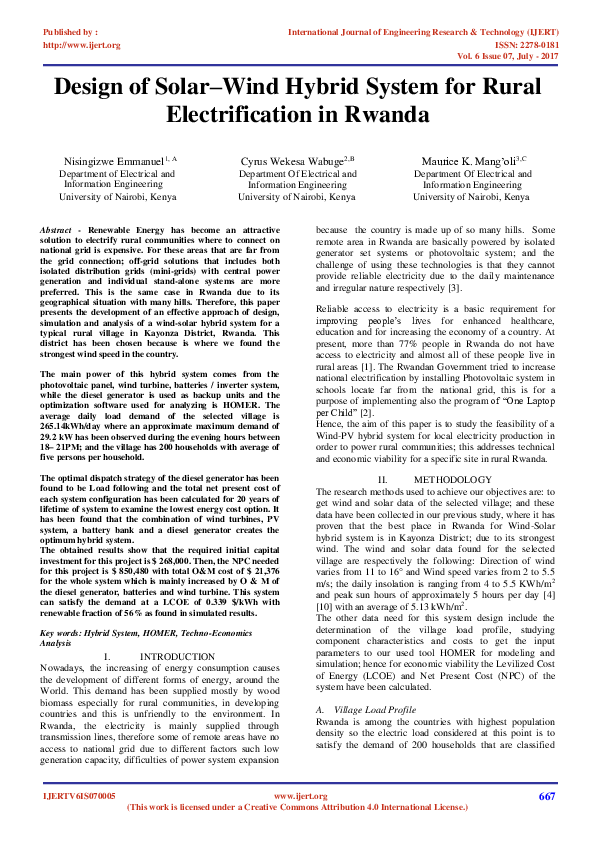 (PDF) Design of Solar-Wind Hybrid System for Rural Electrification in ...