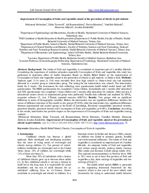 (PDF) Improvement of Consumption of fruits and vegetables aimed at the ...