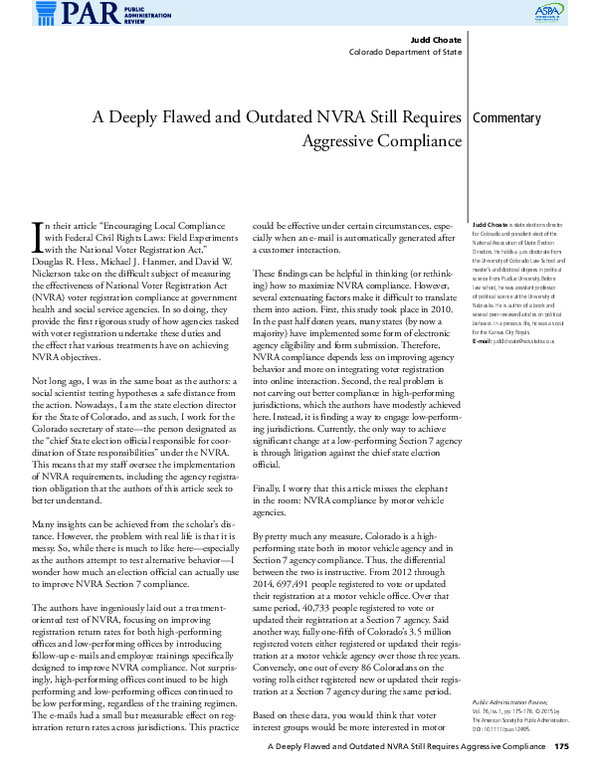 (PDF) Commentary: A Deeply Flawed and Outdated NVRA Still Requires ...