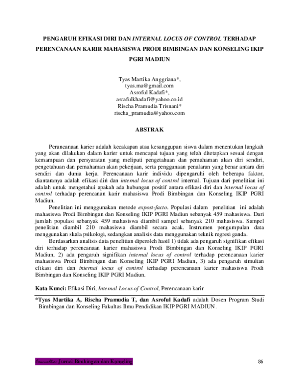 (PDF) Pengaruh Efikasi Diri Dan Internal Locus of Control Terhadap ...