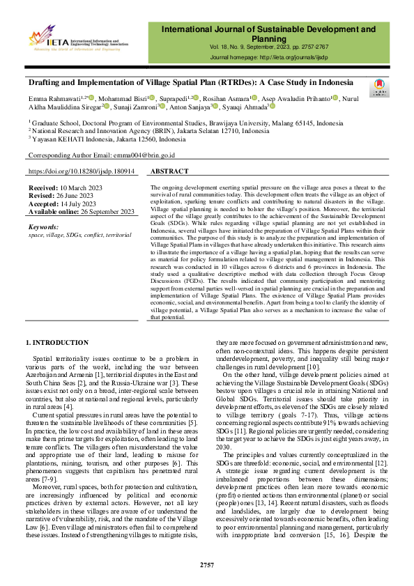 (PDF) Drafting and Implementation of Village Spatial Plan (RTRDes): A ...