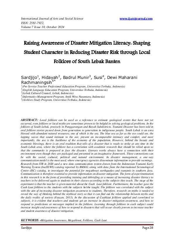 (PDF) Raising Awareness of Disaster Mitigation Literacy: Shaping ...