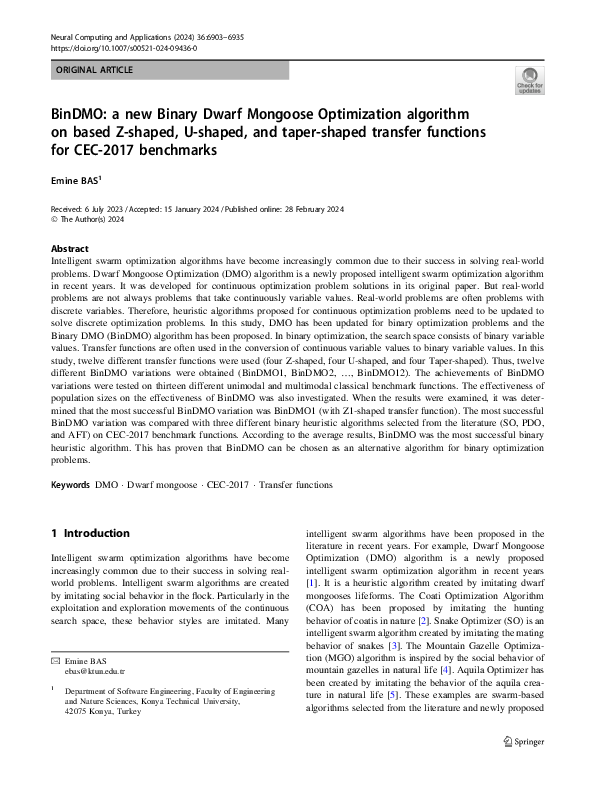 (PDF) BinDMO: a new Binary Dwarf Mongoose Optimization algorithm on ...