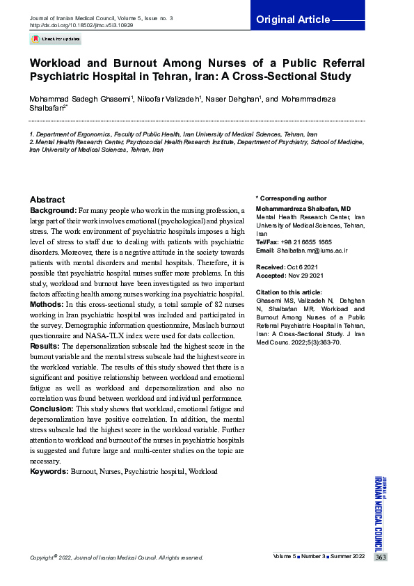 (PDF) Workload and Burnout Among Nurses of a Public Referral ...