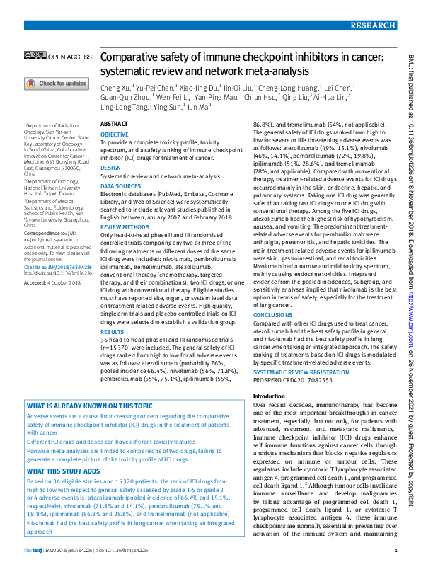 (PDF) Comparative safety of immune checkpoint inhibitors in cancer ...