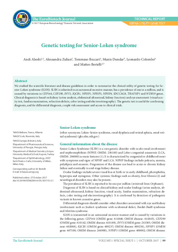 (PDF) Genetic testing for Senior-Loken syndrome