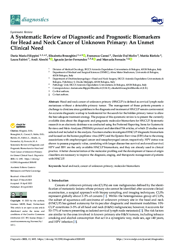 (PDF) A Systematic Review of Diagnostic and Prognostic Biomarkers for ...