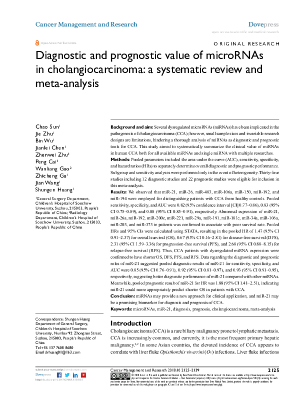 (PDF) Diagnostic and prognostic value of microRNAs in ...