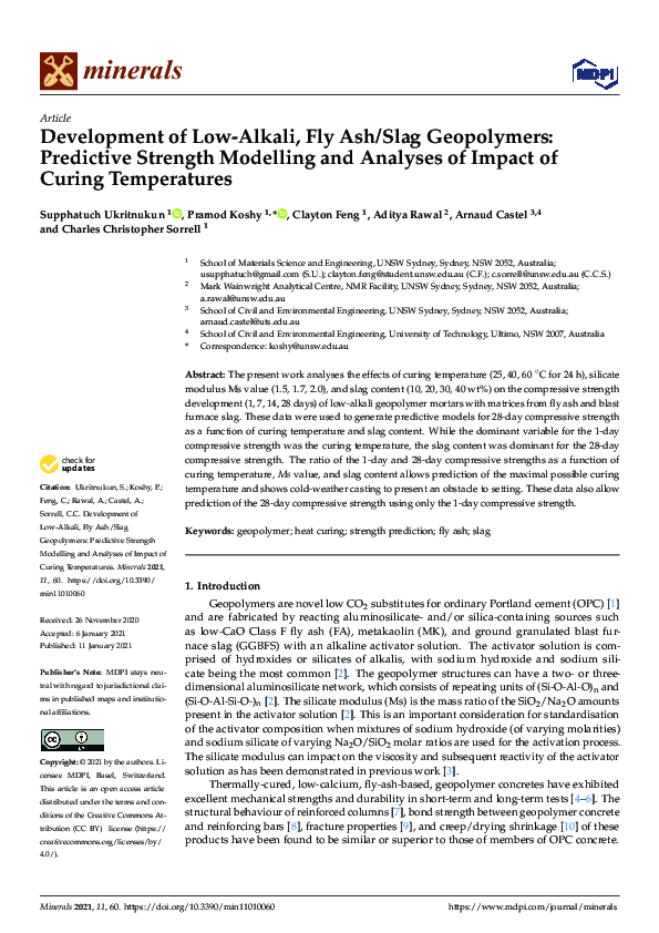 (PDF) Development of Low-Alkali, Fly Ash/Slag Geopolymers: Predictive ...