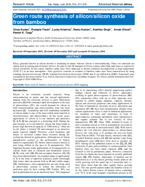 (PDF) Green Route Synthesis Of Silicon/silicon Oxide From Bamboo