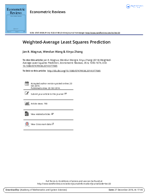 (PDF) Weighted-Average Least Squares Prediction