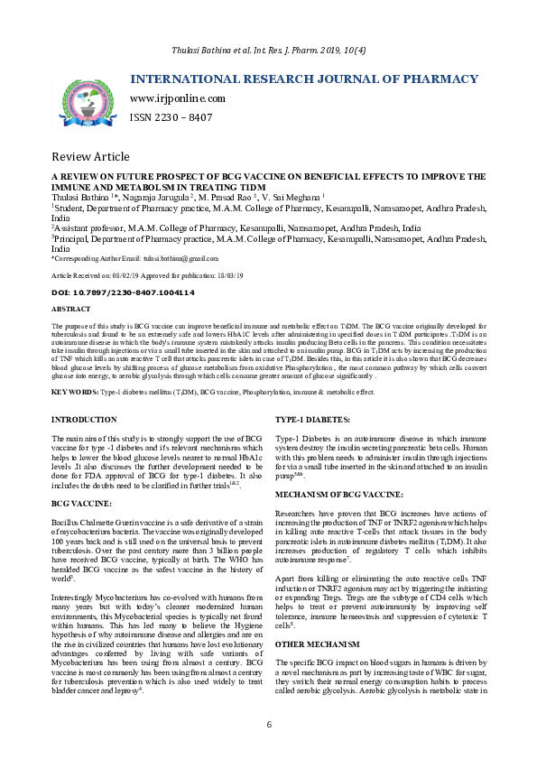 (PDF) A Review on Future Prospect of BCG Vaccine on Beneficial Effects ...
