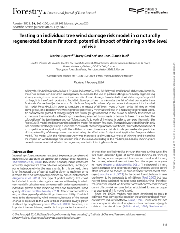 (PDF) Testing an individual tree wind damage risk model in a naturally ...