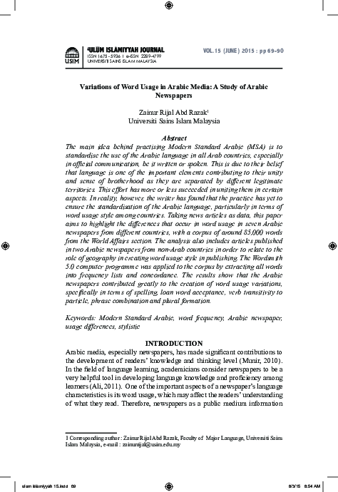 (PDF) Variations of Word Usage in Arabic Media : A Study on Selected ...